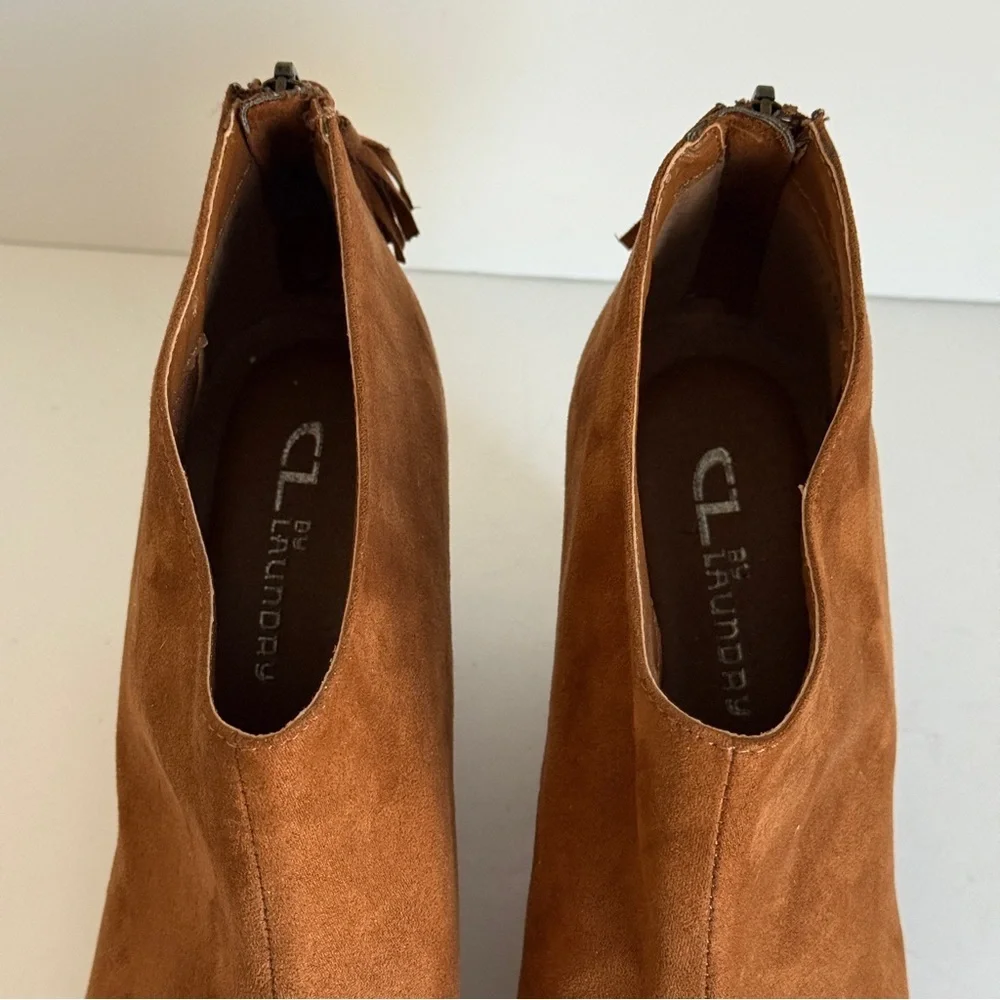 CL by Chinese Laundry Via Wedge Ankle Booties Brown - Back Zipper Tassel Sz 8.5M